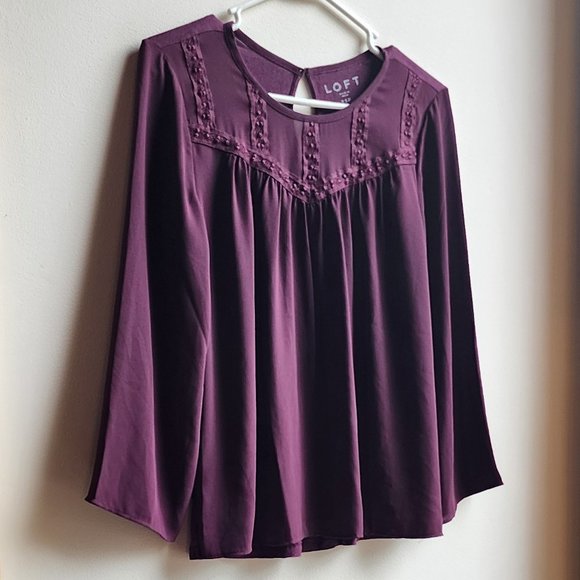 LOFT Deep Purple Lace Front Blouse Size XS Petite - Picture 3 of 15